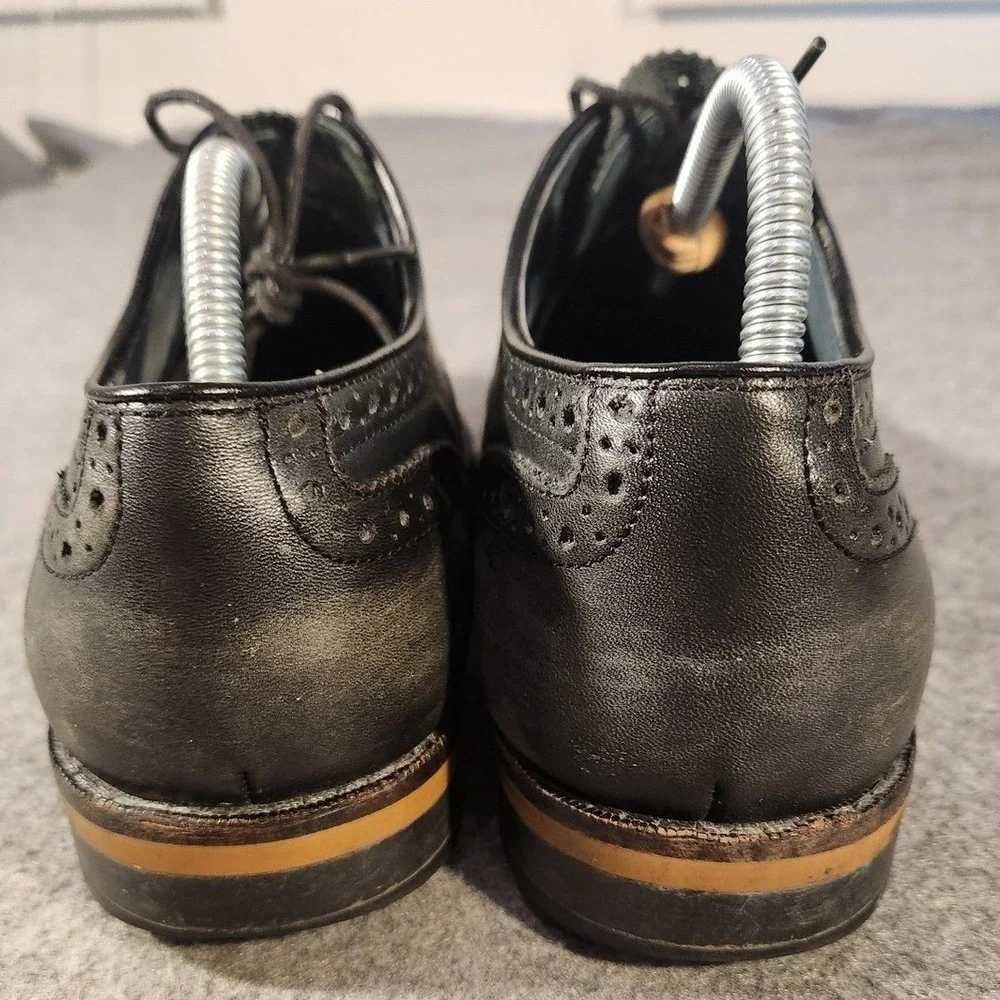 Aston Grey Kobe Shoes Mens Size 9.5 Black Leather Brogue Cap Toe Oxford‎ Dress